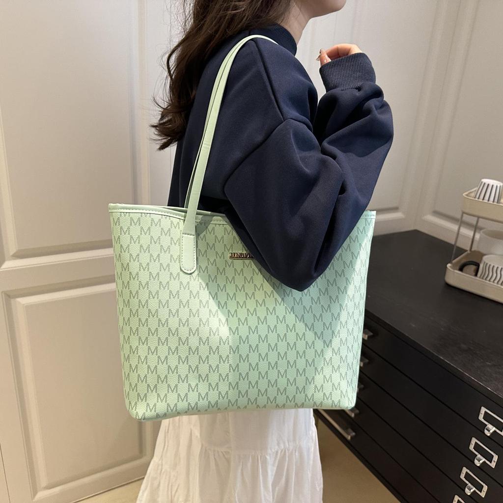 2025 Summer Women's French Tote: Large Capacity Solid Color Shoulder Handbag with Letter Design