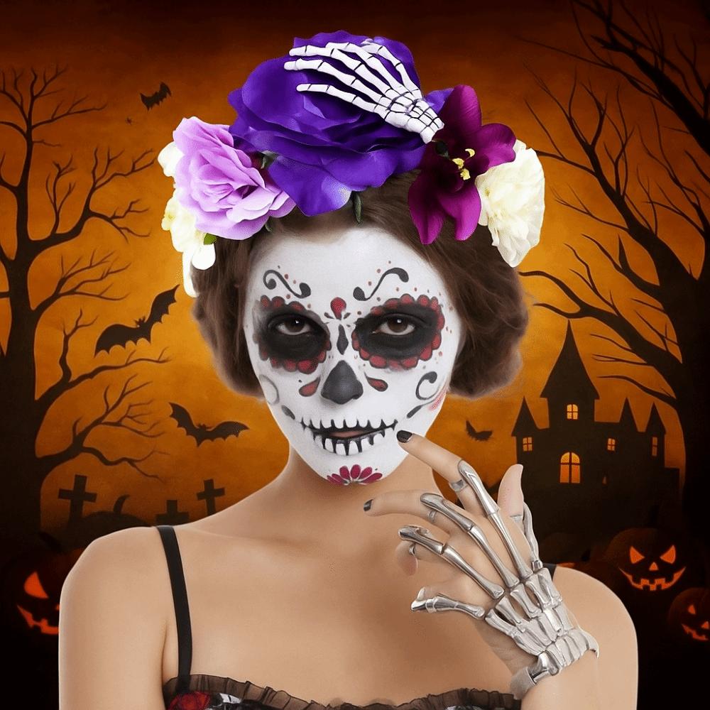 Plastic Rose Flower Crown Ghost Claw Floral Hair Hoop Fashion Party Headpiece  Hair Accessories