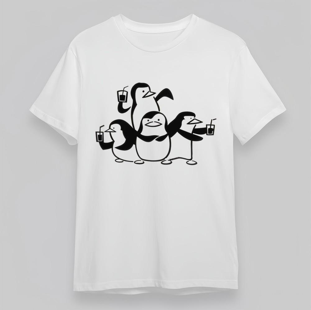 

Women s Plus Size T-shirt With Cute Penguin Party Graphic White Cotton Top USA 2XL