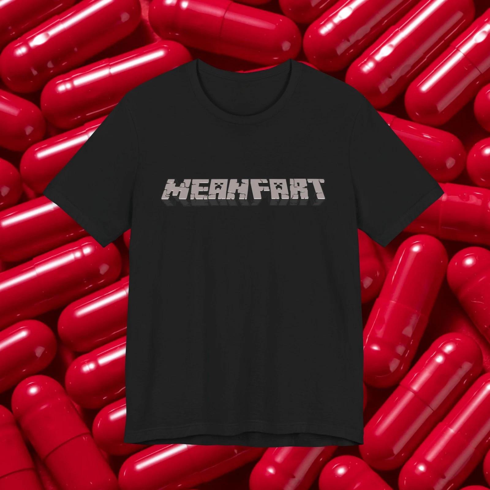 MEANFART T-shirt | Pixel Block Text Graphic Tee, Minecraft XL