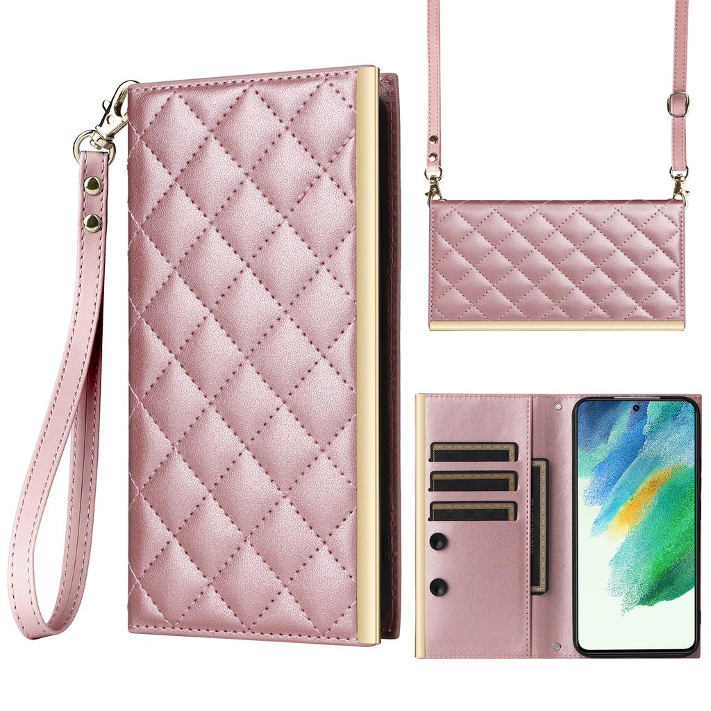 For Samsung Galaxy S21 FE 5G Leather Case Suction Cup 3 Card Slots Phone Cover