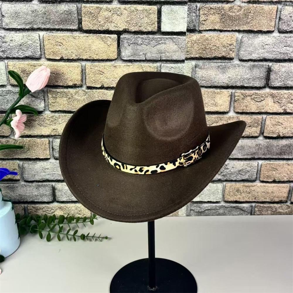 European and American Fashion Leopard Print Tibetan Woolen Top Hat Female Gentleman Jazz Hat Western Cowboy Hat Knight Hat Male