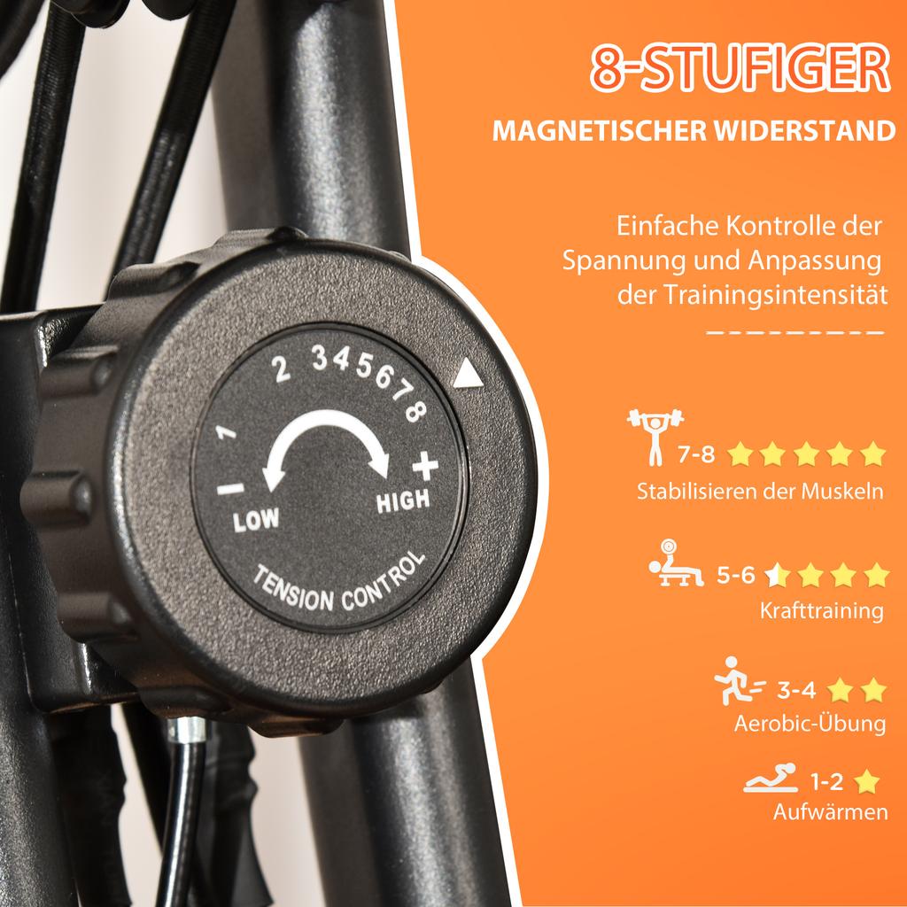 2-in-1 Folding Exercise Bike with 8-Level Magnetic Resistance, Arm Resistance Band, Pulse Sensor, Red