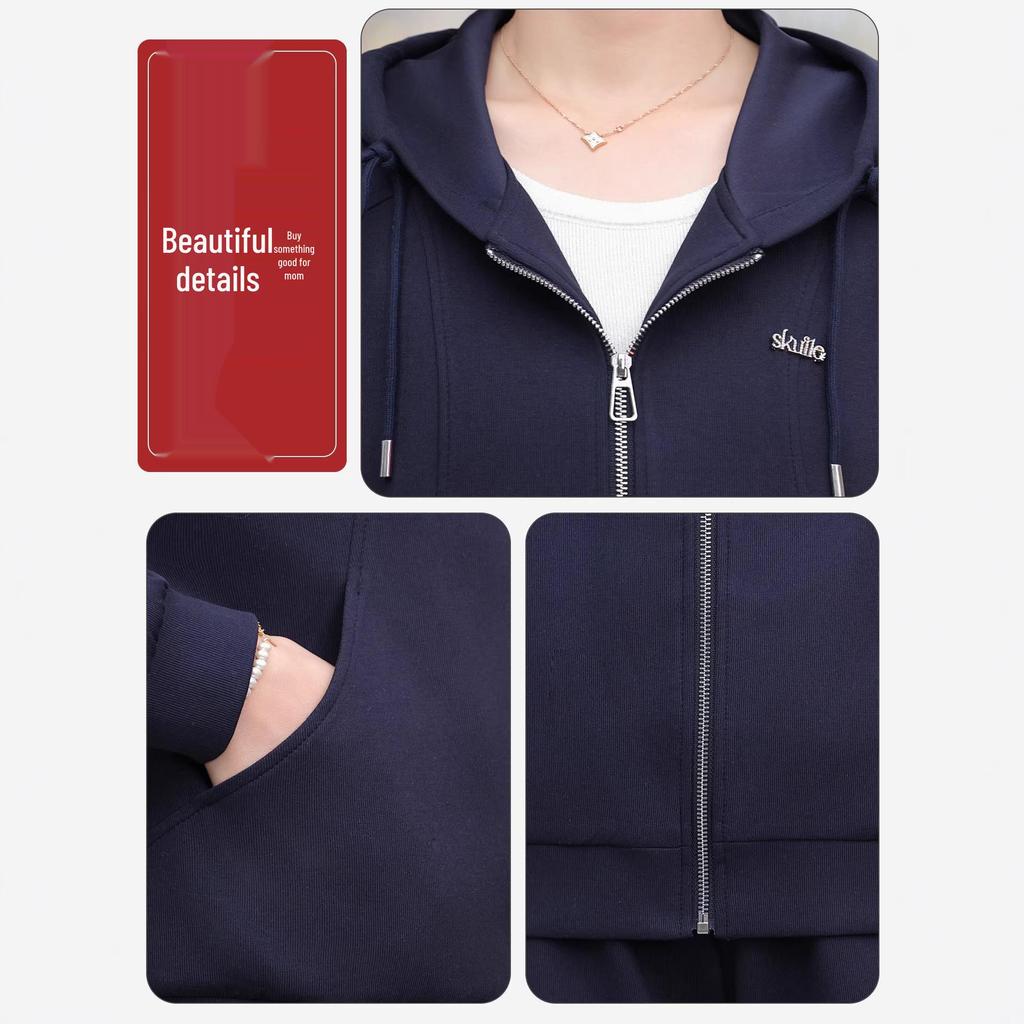 Mother's Day Spring Hooded Sportswear Set for Stylish Women - Two-Piece Outfit for Middle-Aged and Elderly Ladies