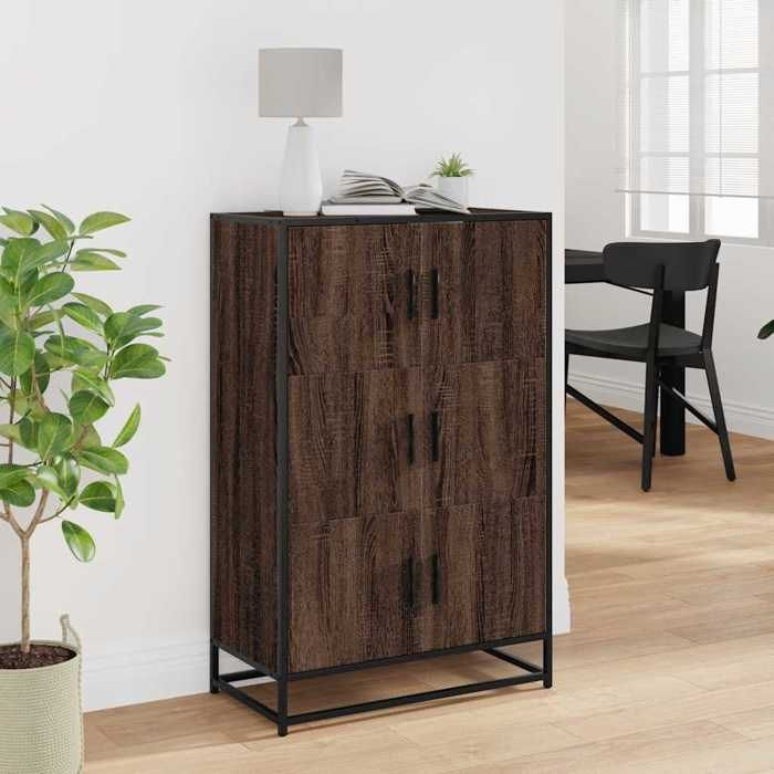 VidaXL Buffet haut chêne marron 68x35x106,5 cm bois ingénierie métal, armoire latérale, armoire de rangement haute, vitrine 849073