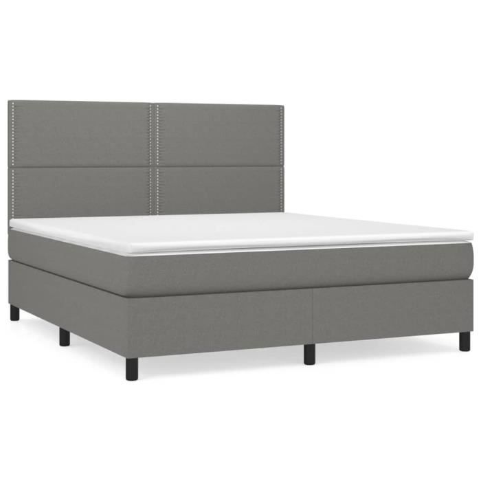 3141706 vidaXL Lit à sommier tapissier avec matelas Gris foncé 160x200cm Tissu