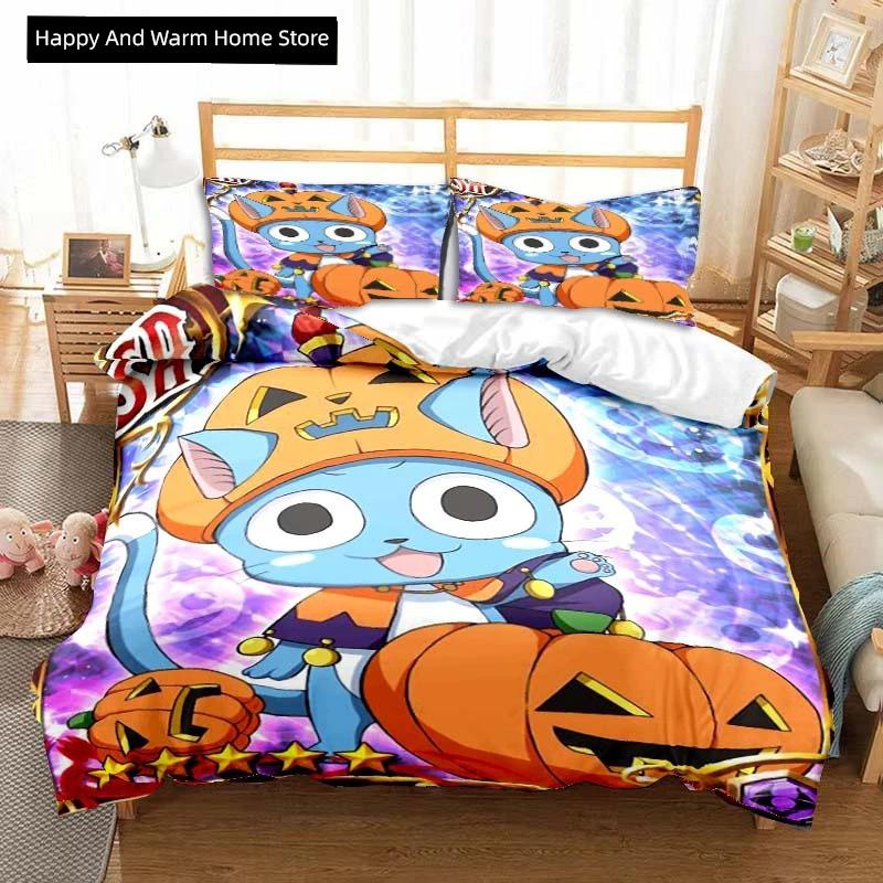 Comforter 3D Anime Fairy Tail Bedding Set Bed Three-Piece Set Single Double Bed Queen Size Adult Boys Bedroom