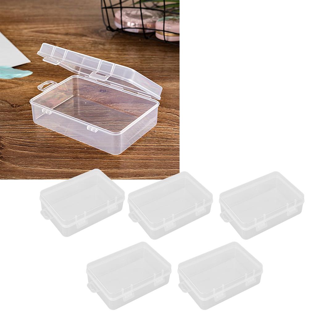 5Pcs Clear Small Container Box Rectangular Transparent Small Storage Box with Hinged Lid for Small Items Crafts Jewelry