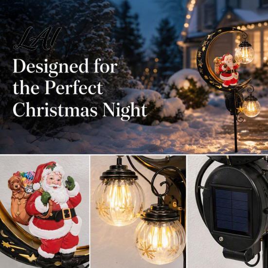 Exterior Seasonal Decorations Santa Garden Stake Light Solar Powered Crescent Moon Lamp Double Warm Glow Landscape Lights Glass Globes Christmas