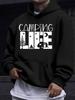 American Western Style Unisex Autumn Winter Print Hooded Long Sleeve Sweatshirt, CAMPING LIFE Camping Theme Print Hoodie, Outdoor Style Graphic Design
