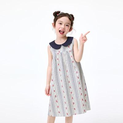 Girls' Peter Pan Collar Floral A-line Sleeveless Dress