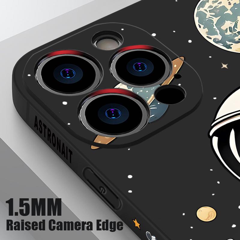 Cartoon Astronaut Pattern Lanyard Case For iPhone 17 Pro Max Funda iPhone 16 15 14 13 Pro Max 11 16E 17E Soft Silicone Cover