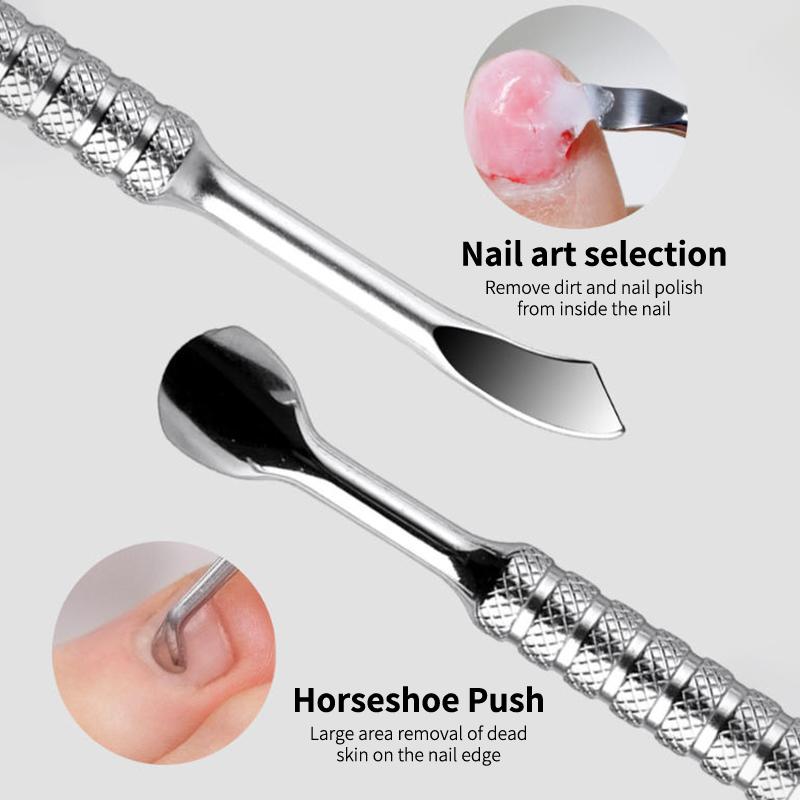 Manicure Professional Stainless Steel Cuticle Pusher With Textured Handle Dual-Side Push Cuticle Back Remove Gel Polish Nail Art
