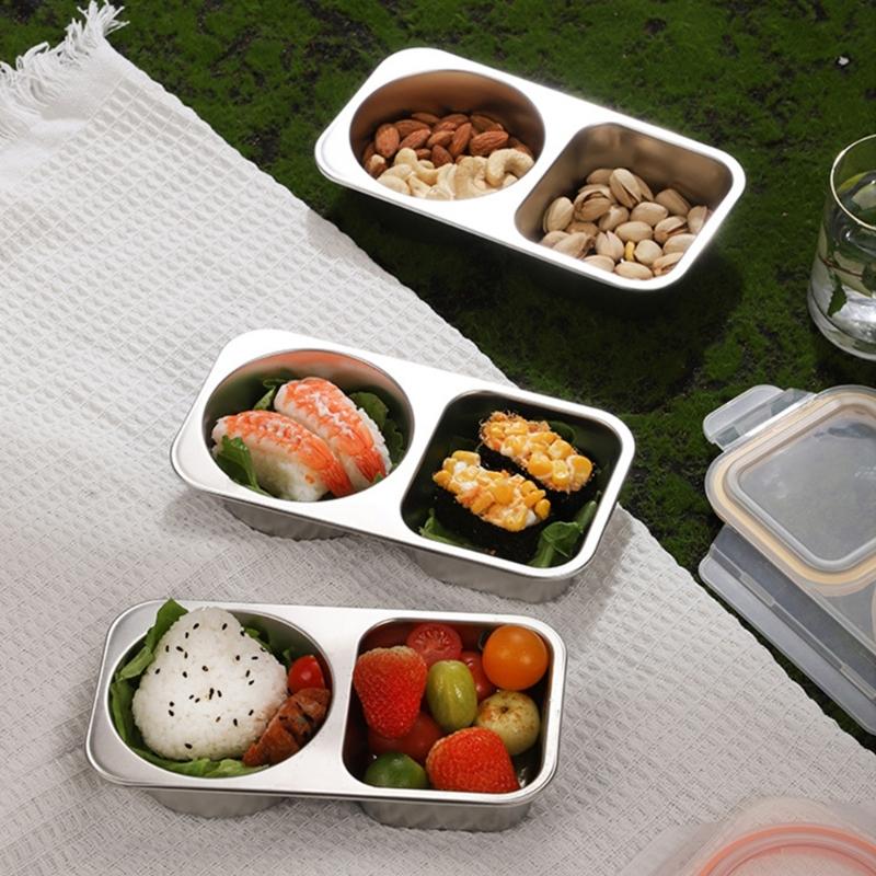Stainless Steel Meal Preparation Container Double Compartments Lunch Holder For Offices Commutes And Outdoor Activity