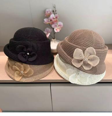 Women'S Lightweight Breathable Top Hat Spring Summer Korean Style Fashionable Elegant Floral Roll-Edged Hat