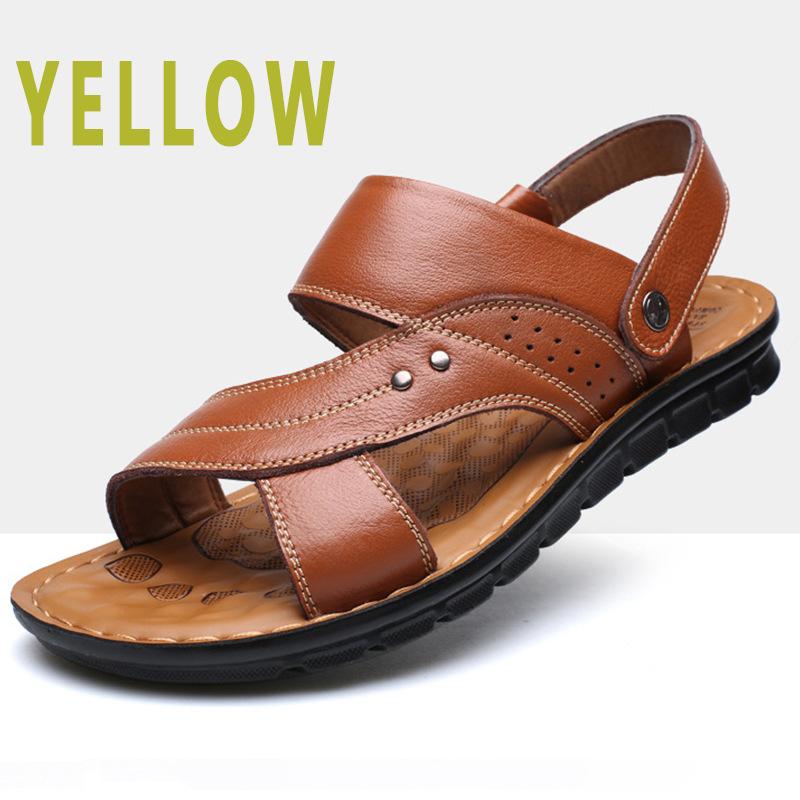 Men's Summer Sandals Genuine Leather Comfortable Slip-on Casual Sandals Fashion Men Slippers Zapatillas Hombre Size 38-48