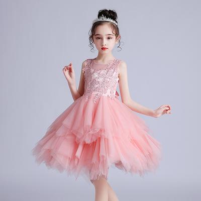 Prinzessin Weißes Spitzenkleid für Hochzeitsfeiern für Mädchen | Sommerblumen Lässige Mesh-Kinderkleidung