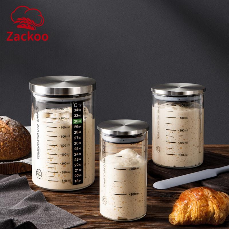 Zackoo 300/500/900ml Clear Glass Sourdough Fermentation Jar with Scale Metal Lid Reusable Dough Starter Container Food Storage