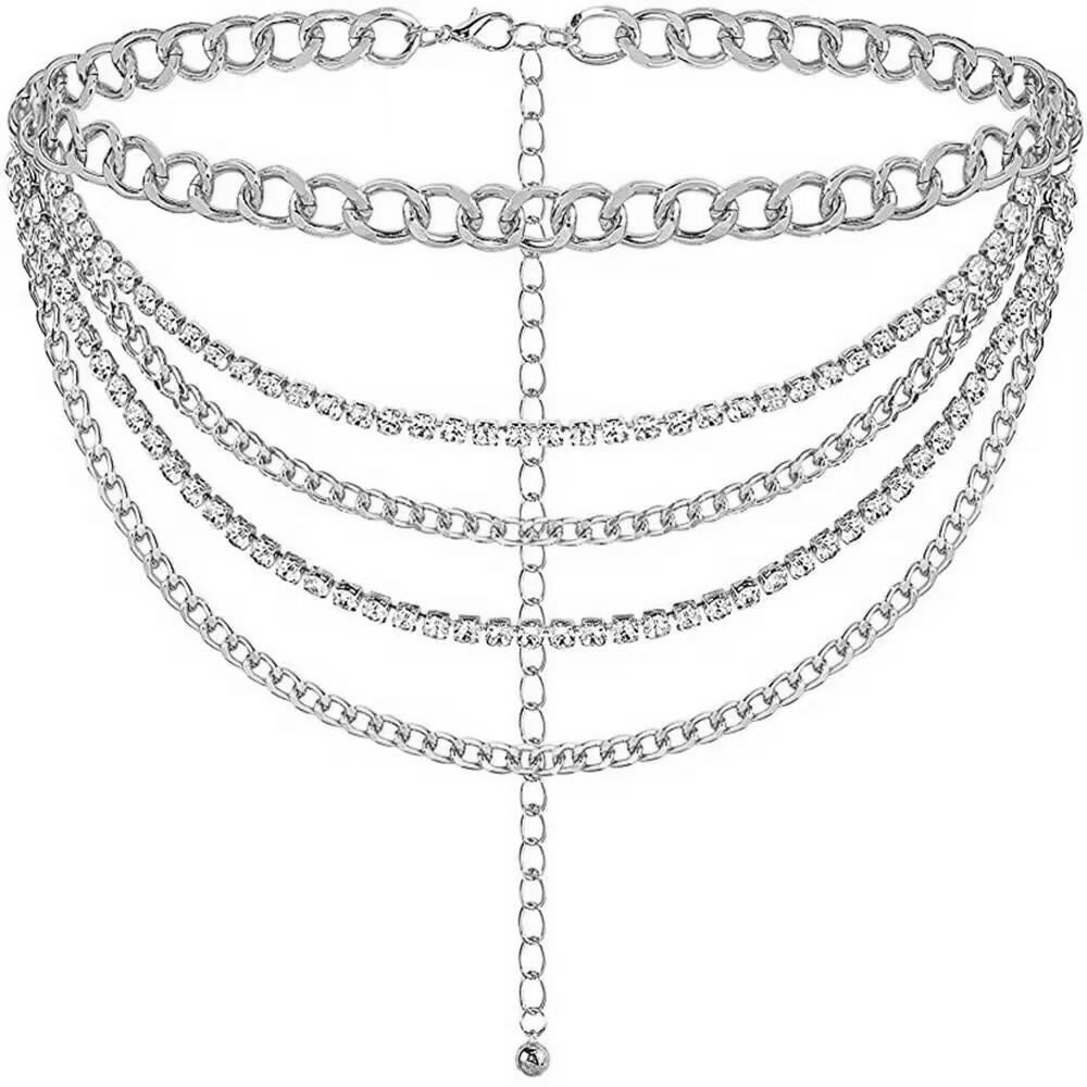 Fashion Rhinestone Claw Chain Multi-layer Tassel Body Chain Versatile Geometric Chain Waist Chain Women