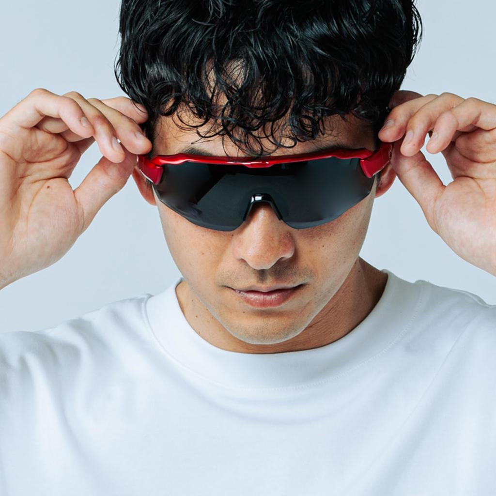 FIT MASTER Polarisierte Sportsonnenbrille Passen Sie Ihre perfekte Passform an Smoke A-Fit Herren Halbrand - - Rot/Polarisiert (AF-808-C2-PSM-S)