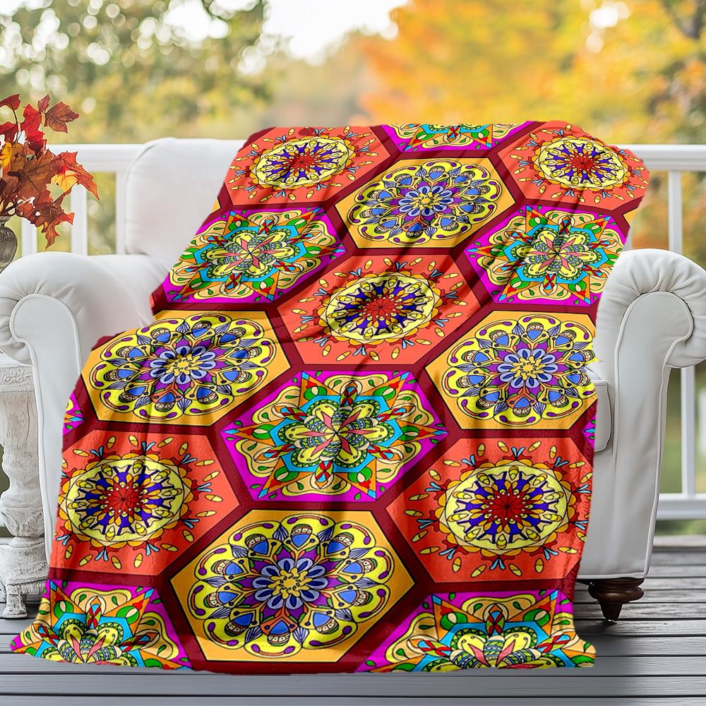 1PC Mandala PatternsOutdoor Flannel Blanket - Soft Plush Decor for Picnics, camping, Bedroom, Playroom, Office, or Lunch Break 1232A