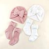 Spring & Autumn Baby Hat and Sock Set with Bow - Newborn Turban and Headband Style