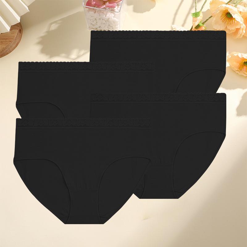 4PCS/Set Women Cotton Panties Sexy Low Waist Briefs Lace Cotton Female Comfortable Underwear Solid Color Soft Lingerie