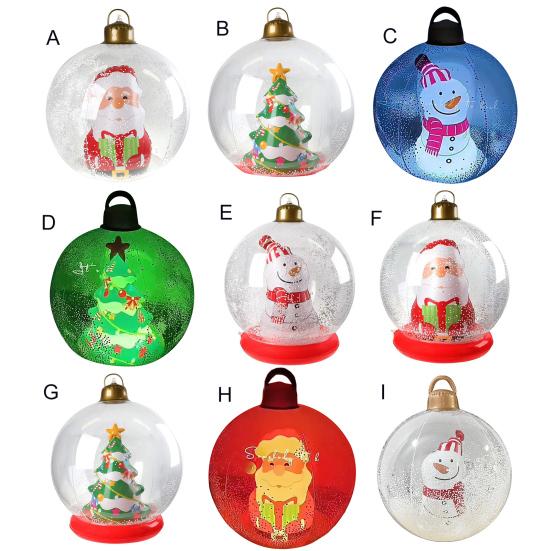 24 Inch Inflatable Christmas Ball Ornament Large Clear Blow Up Ball Christmas Decoration with Snowman Santa Tree Inside for Holiday Yard Lawn Decor