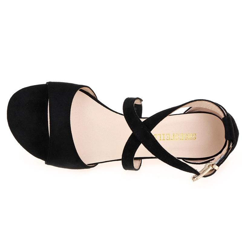 Sandali con zeppa piatta con cinturino alla caviglia e punta in velluto da donna da 30 mm, casual, con tacco, per feste