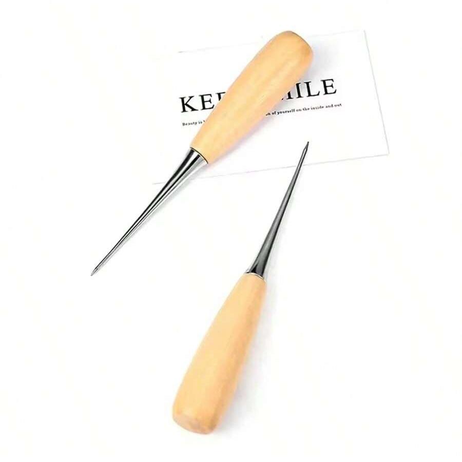 1/2pcs Leather Hand Stitching Awl Tool Leather Craft Hole Punch Tool Wood Handle Steel awl Craft Stitching Leather Tools