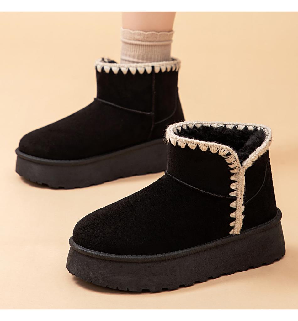 Winter Women Snow Boots Thick Sole Outdoor Anti Slip Cold-proof Keep Warm Fur Knitted Lace Platform Cotton Shoes for Female