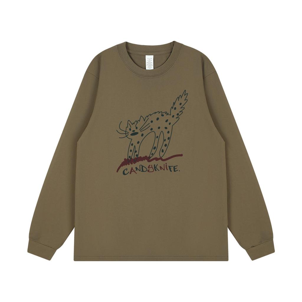 Korean Style Cartoon Cat Print Couple Long Sleeve Retro Top