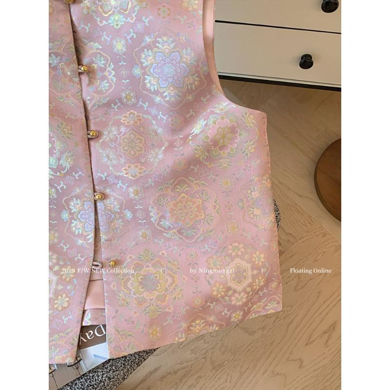 Dogwood Powder Bronzing Jacquard Vest 2025 New High-end Sweet Versatile Top