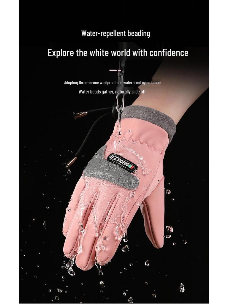 Luvas de Ciclismo Inverno Unissex com Tela Sensível ao Toque - Antiderrapantes, Impermeáveis, Quentes, Microfibra Espessa à Prova de Frio para Crianças