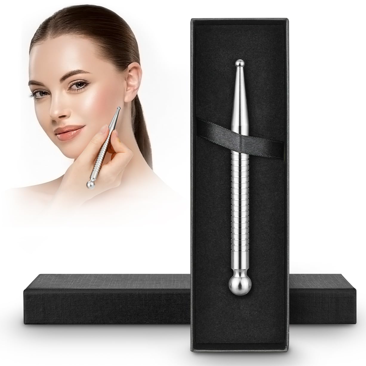 

Mellbree Acupressure Facial Pointer Massager for Toxic Facial and Myofascial Release Steel Includes Japanese Instruction Manual Stick, Relief,