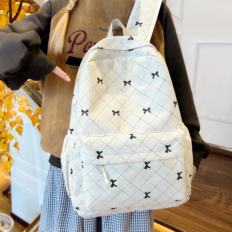 Schoolbag Wholesale New Teen School Bag Corduroy Printing Primary School High School College Student Double Shoulder Back Computer Bag