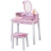 Kids Wooden Dressing Table and Stool Make Up Desk (Pink)