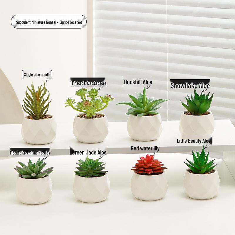 Small Indoor Potted Succulent - Artificial Green Plant Ornament for Home, Office, or Desktop Decor