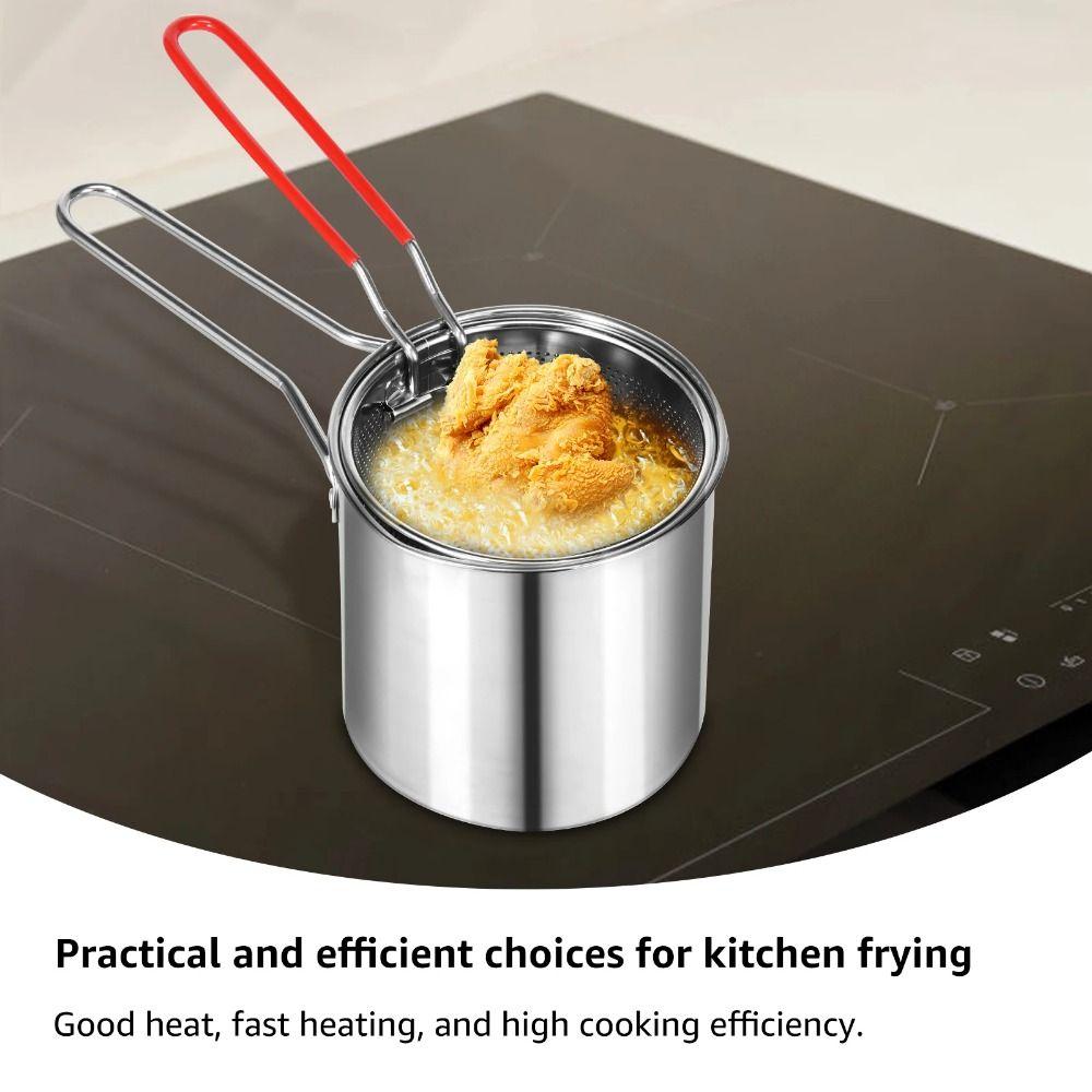 Stainless Steel Deep Frying Pot Detachable Handle Milk Warmer Pot Tempura Fryer Pan  French Fries