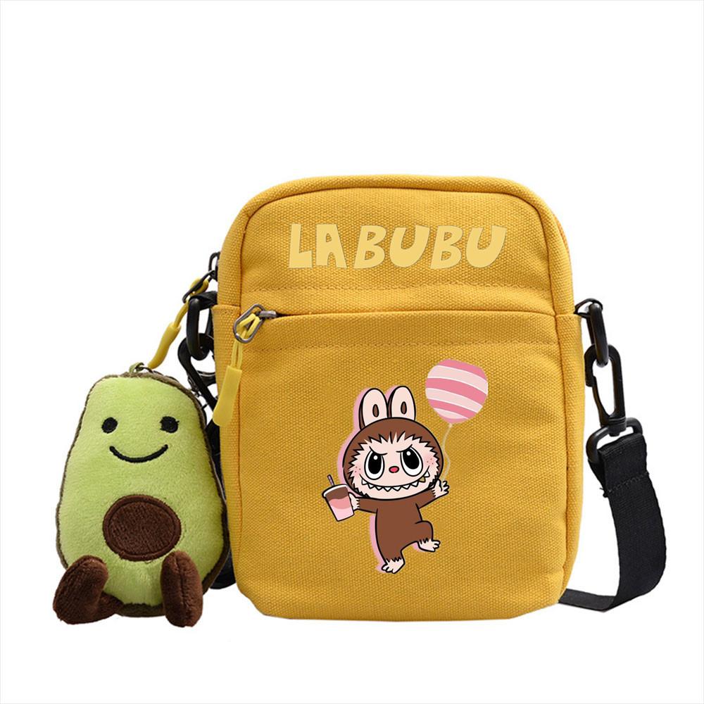 LABUBU canvas bag LABUBU peripheral small square bag doll nylon canvas lightweight simple versatile crossbody bag