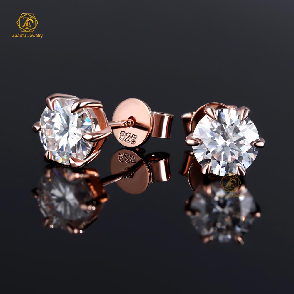 Luxury 925 Silver Jewelry Classic 18K Gold Plated 925 Sterling Silver VVS Moissanite Diamond Women Stud Earrings