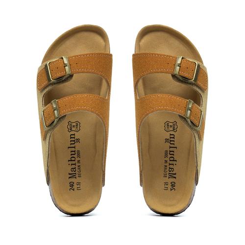 Fashion 2025 New Summer Men's Cork Slippers Suede Leather Mule Clogs Slippers Man Soft Cork Two Buckle Beach Slides Footwear for Men 45