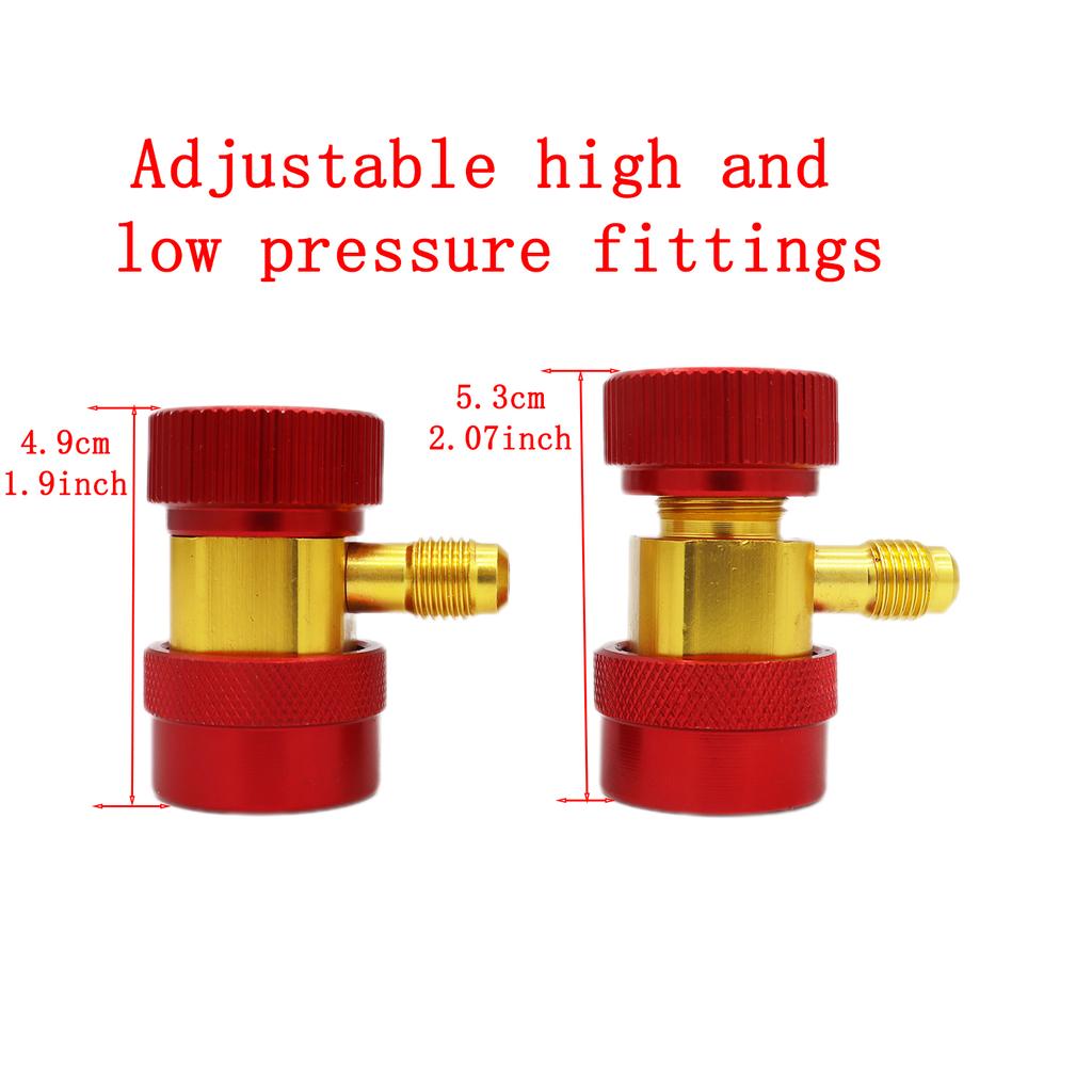 Freon R134A H/L Auto Car Quick Coupler Connector Aluminium Adapters Air Conditioning Refrigerant Adjustable AC Manifold Gauge