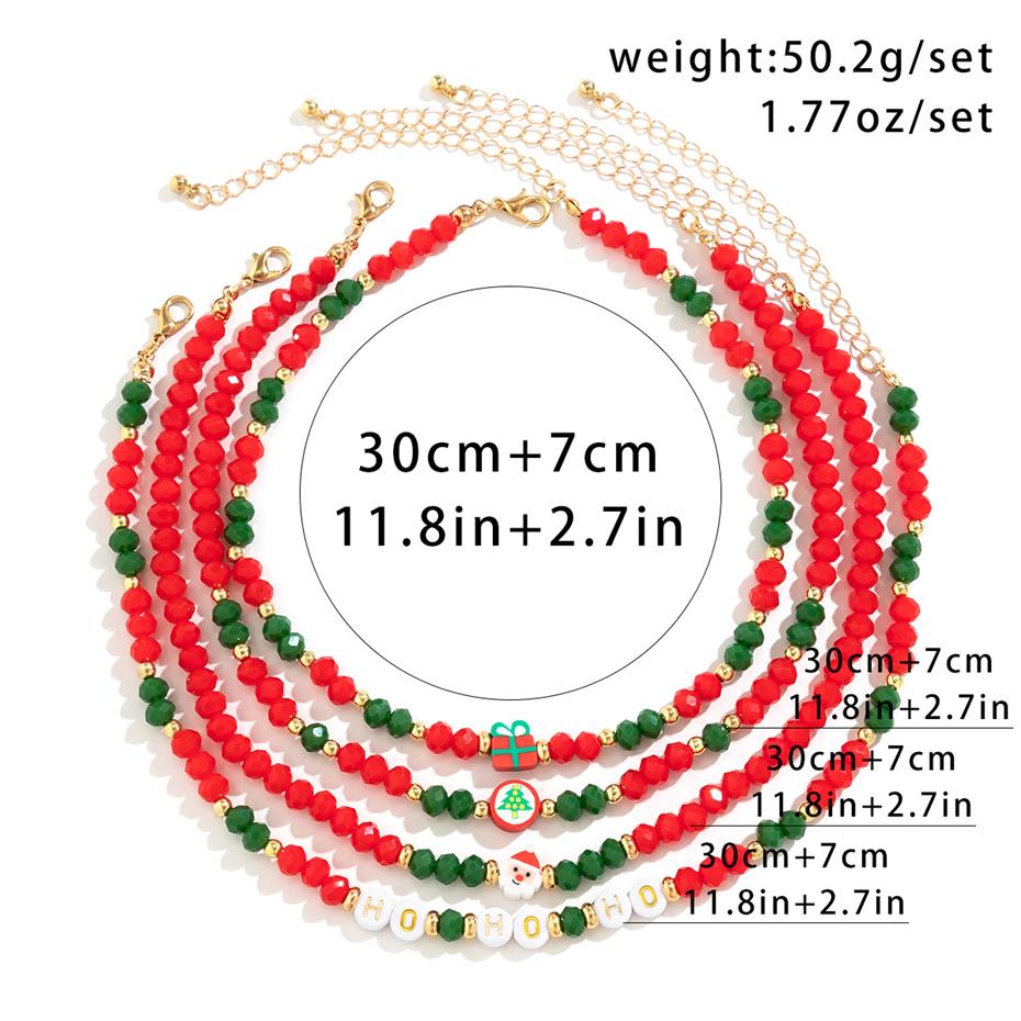 4Pcs Creative Red Crystal Polymer Clay Chain Necklace for Women Delicate Santa Claus Choker Sweater Christmas Neck Jewelry Party