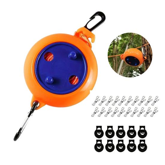 Portable Clothesline with 20 Clips & 10 Buckles, Heavy Duty Retractable Laundry Rope, Anti-slip Clothes Drying Line for Bathroom Indoor Outdoor