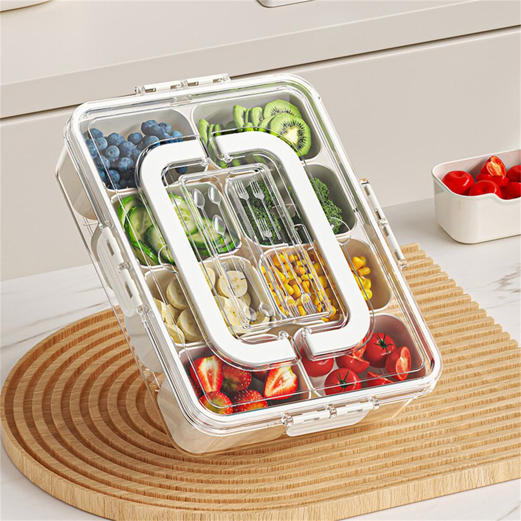 Divided Serving Tray With Lid And Handle, 8 Compartment Snackle Box Container, Portable Snack Box, Travel Storage Organizer For Candy Veggie Fruit