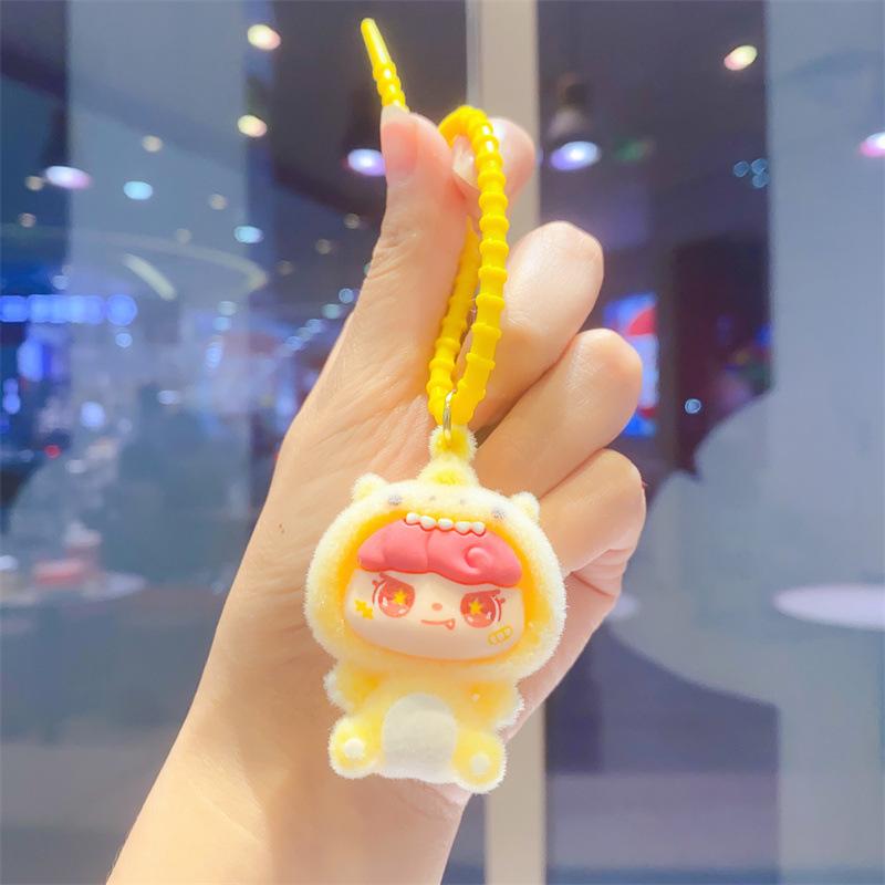 Creative Flocking Sitting Position Girl Tide Play Cute Doll DIY Keychain Schoolbag Pendant Keychain Pendant