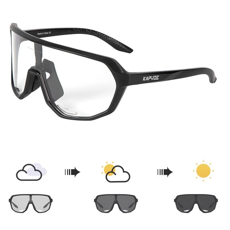 KAPVOE Photochromic Windproof Cycling Glasses Road Mountain Bike Motorcycle Sports Outdoor Use TK63-PH-1L-01