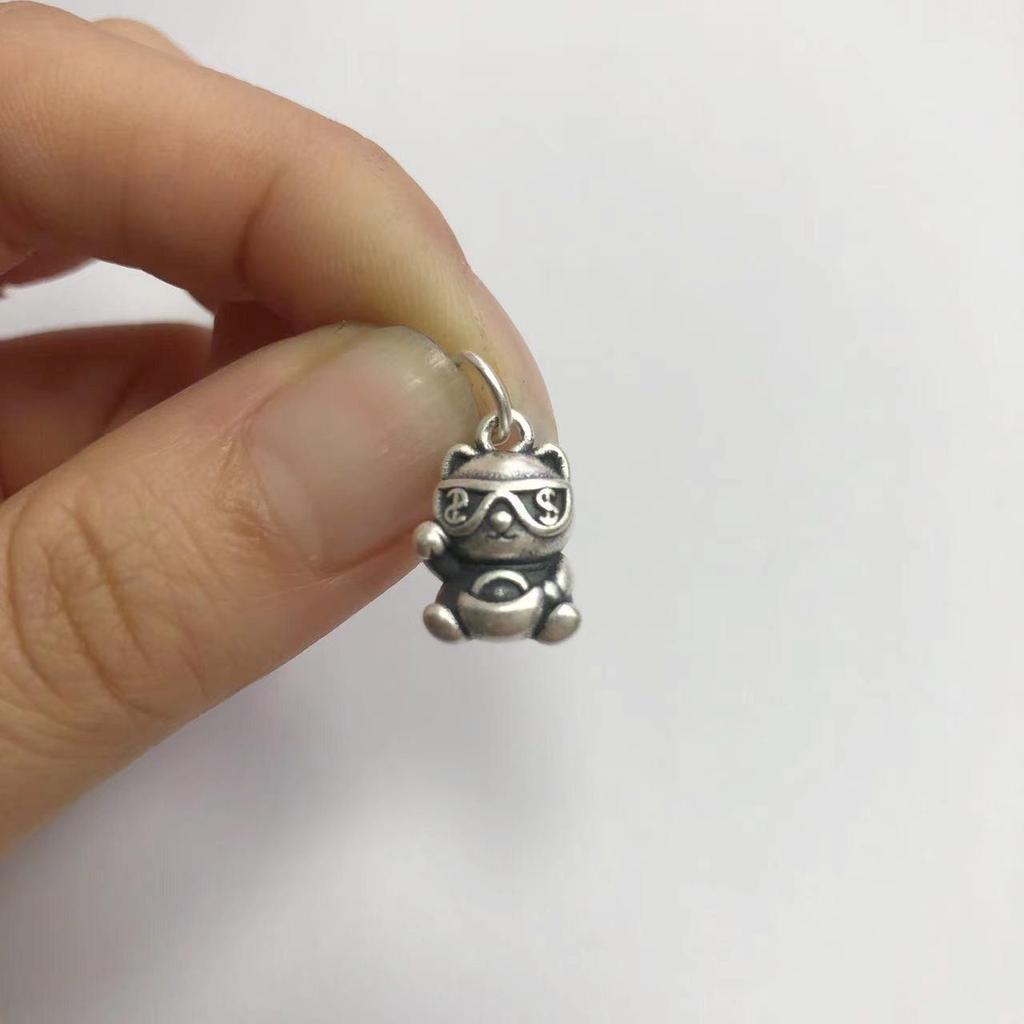 Sterling Silver 3D Lucky Cat Pendant - Cute Wealth Charm for Baby or Bestie Gift