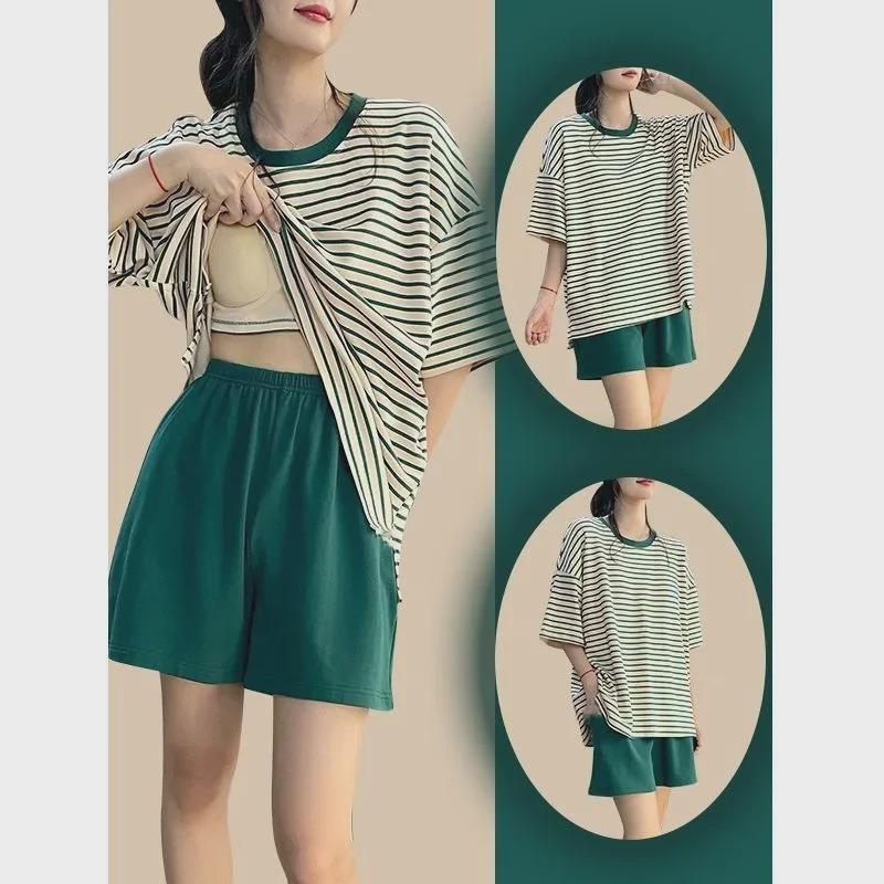 Dámské letní pyžamo s krátkým rukávem a vycpávkami na hrudi - Jednodílné měkké domácí oblečení